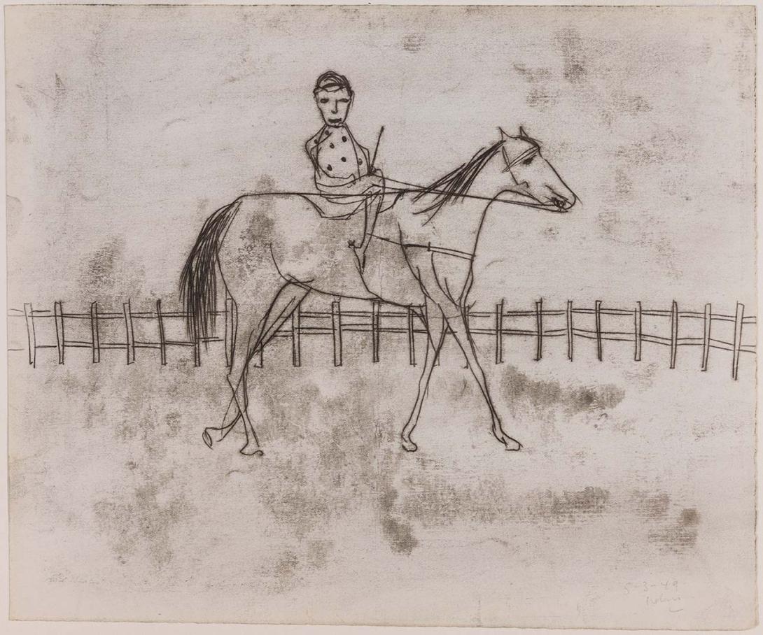 Artwork Horse and jockey this artwork made of Carbon transfer drawing on paper, created in 1949-01-01