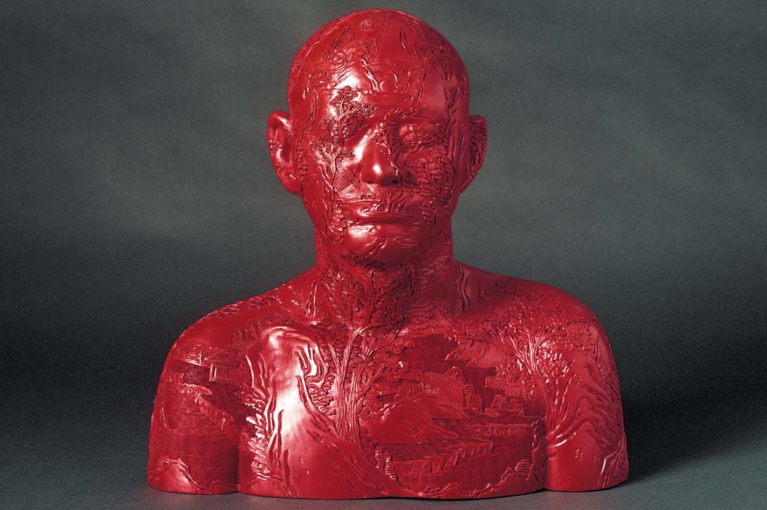 Artwork Human human - landscape carved lacquer bust no.5 this artwork made of Lacquer carved relief on resin fibreglass