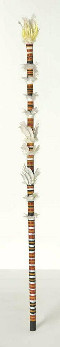 Artwork Banumbirr (Morning Star pole) this artwork made of Wood, feathers, cotton thread with natural pigments, created in 2003-01-01