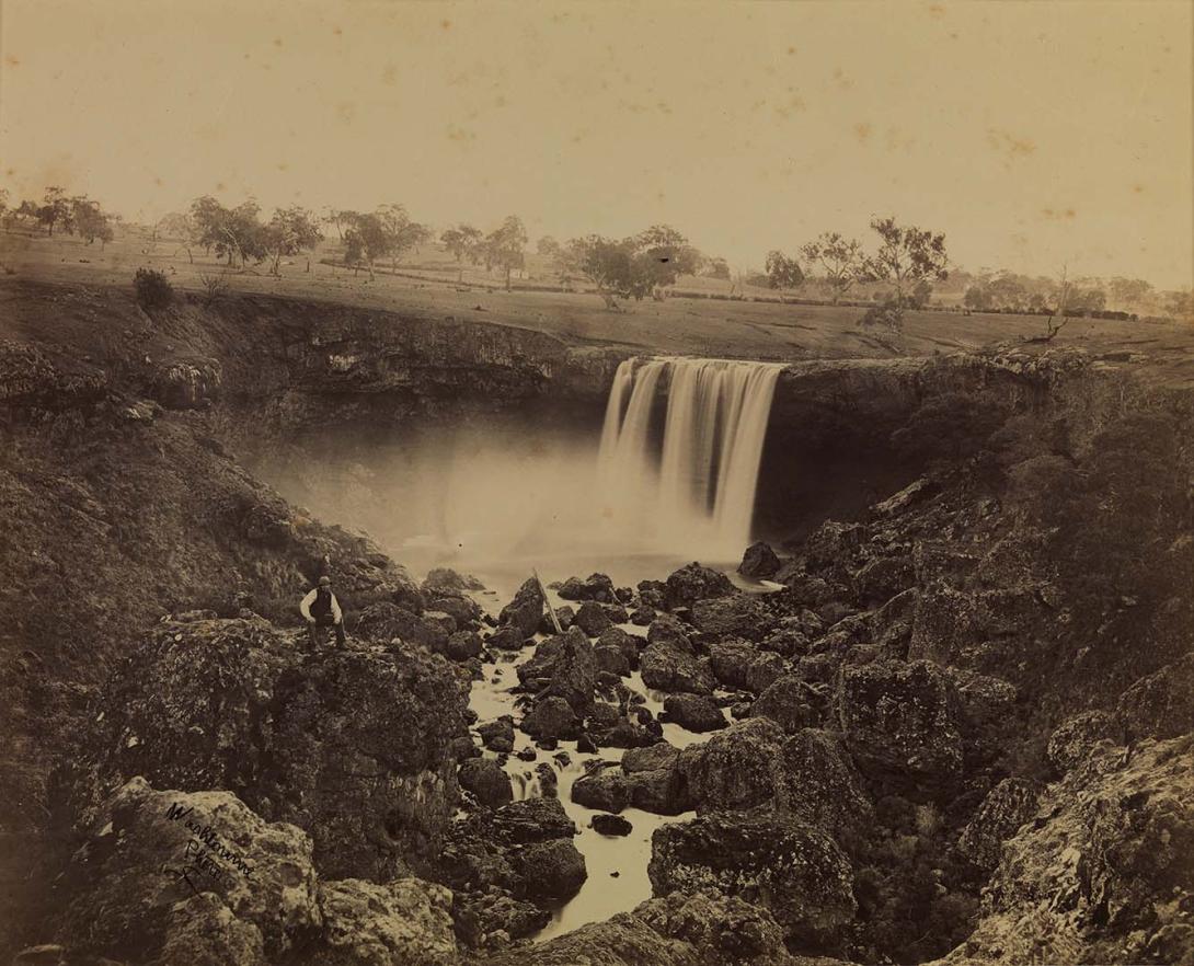 Artwork (Wannon Falls) this artwork made of Albumen photograph on paper laid down on cardboard, created in 1860-01-01