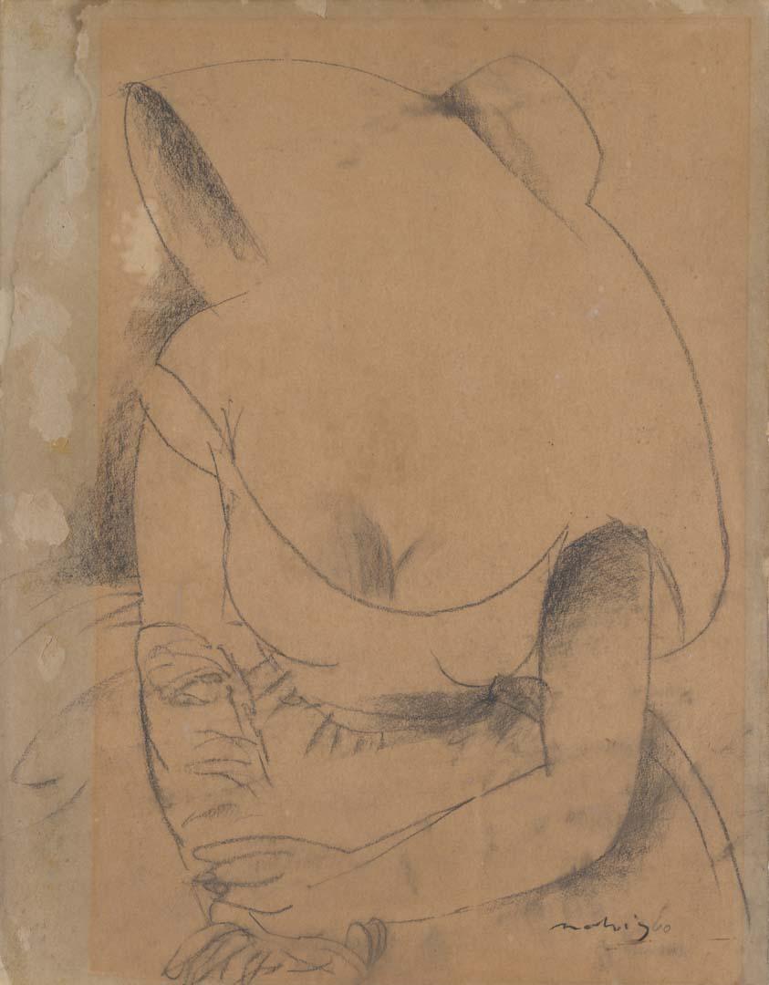 Artwork Sketch for 'Portrait version no. 3' this artwork made of Charcoal on Ingres paper, created in 1960-01-01