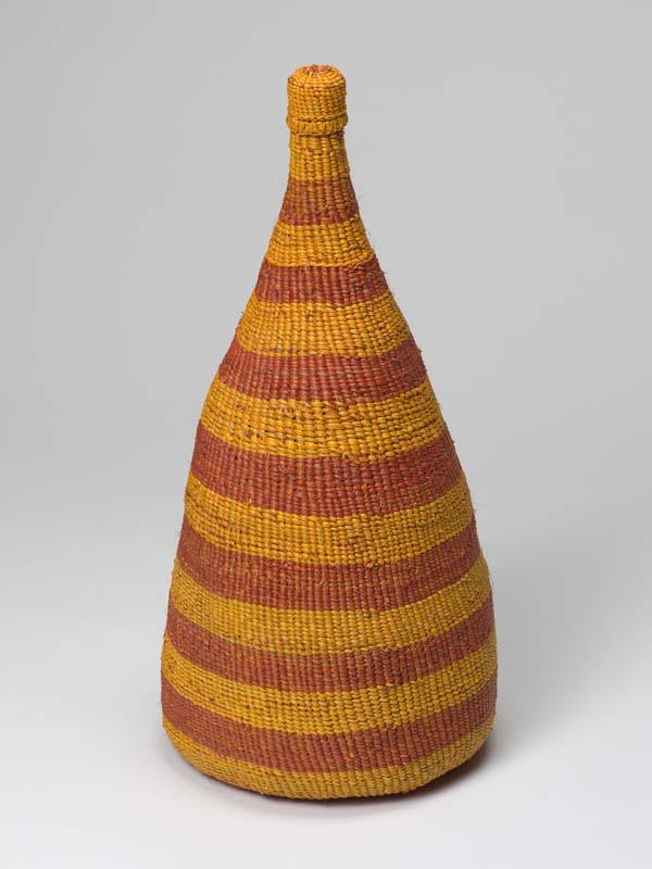 Artwork Woven bottle this artwork made of Twined pandanus with natural dyes, created in 2005-01-01