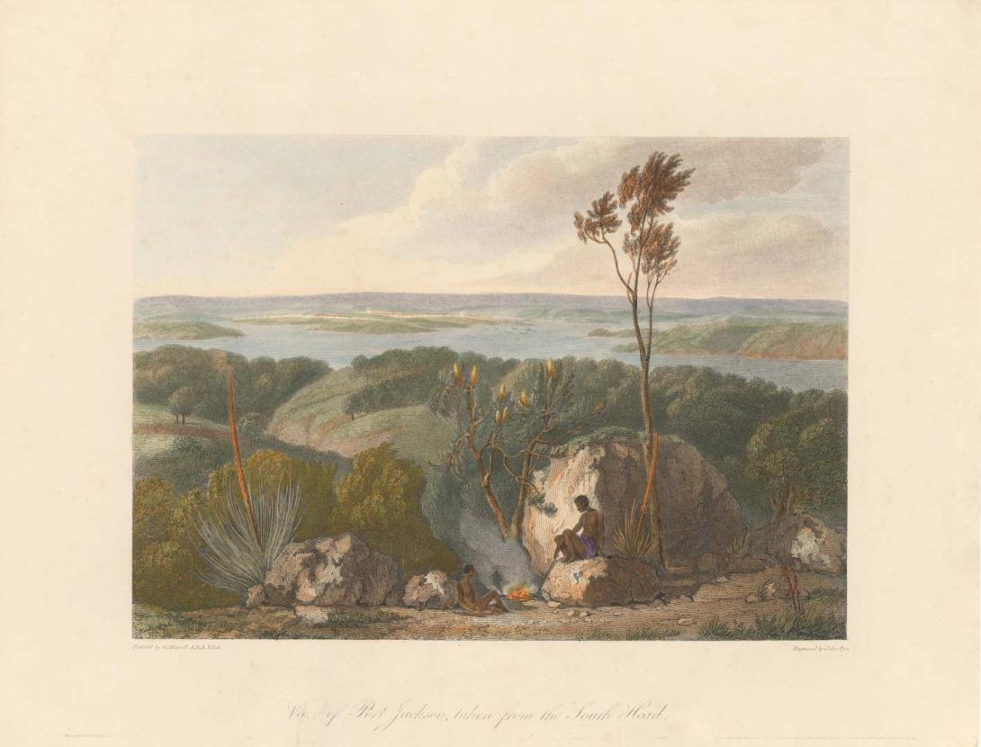 Artwork View of Port Jackson, taken from the South Head this artwork made of Engraving, hand-coloured