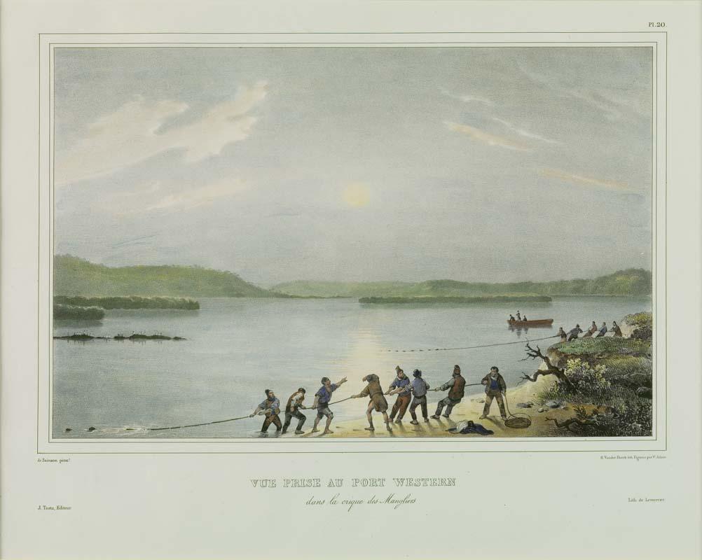 Artwork Vue prise au Port Western dans la crique des mangliers this artwork made of Lithograph with later hand-colouring on paper, created in 1833-01-01