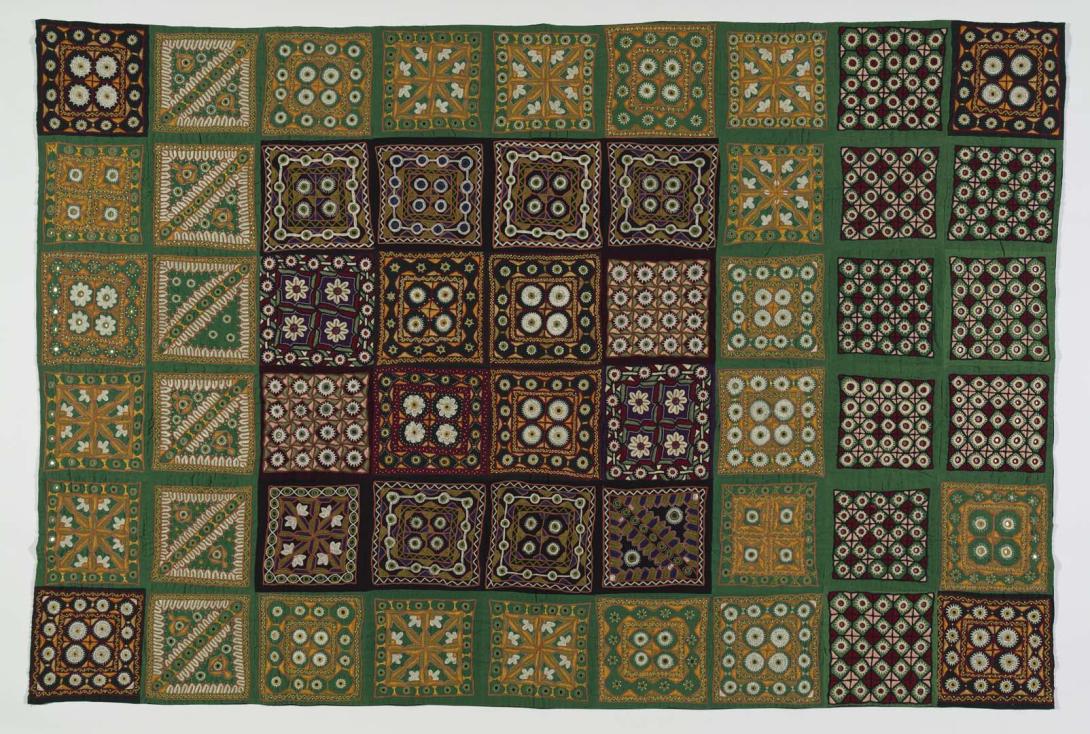 Artwork Pakko embroidery quilt this artwork made of Quilt: hand embroidered with cotton thread and mirrors on cotton ground, created in 2003-01-01