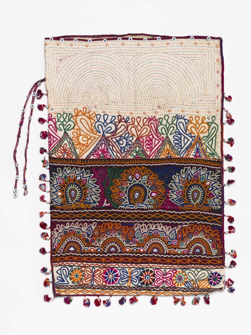 Artwork Kothali (dowry bag) this artwork made of Cotton, mirrors, silk, button, beads