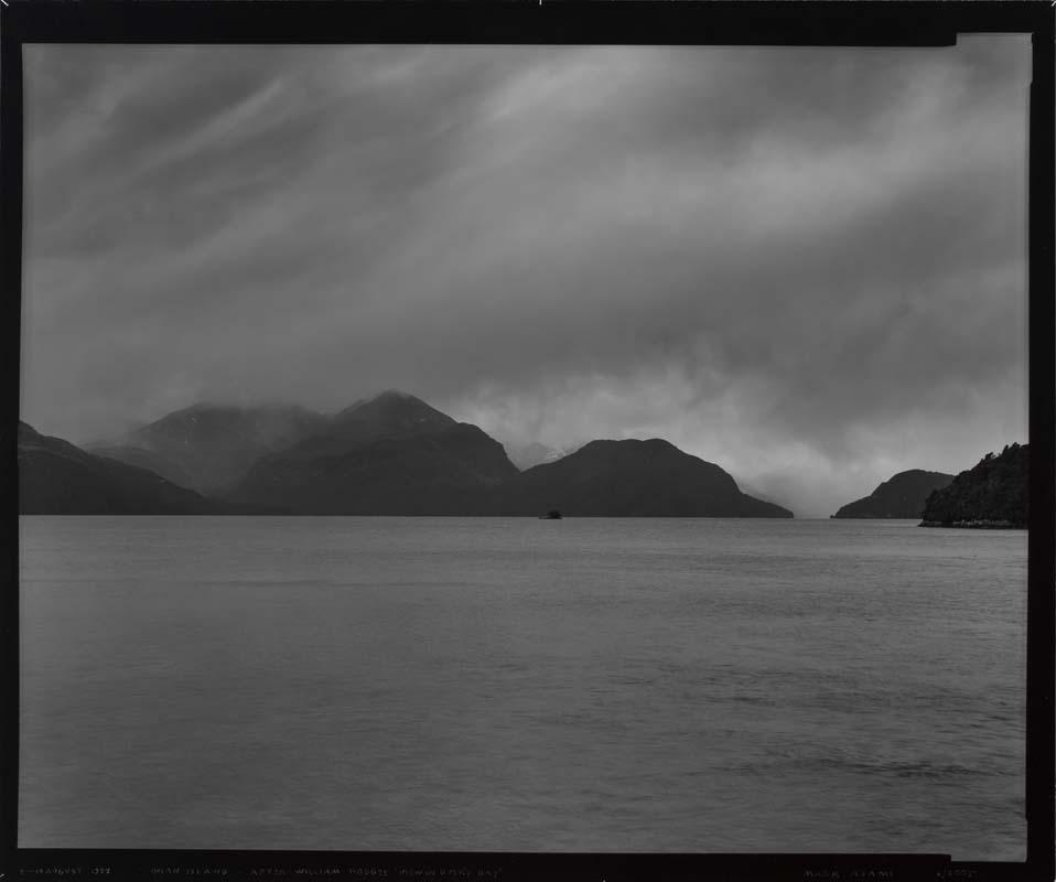 Artwork 2-10 August 1998. Indian Island, 360 degree panorama after William Hodges 'View in Dusky Bay', Tamatea - Dusky Sound Te Waipounamu (suite) (from 'Cook's sites' series) this artwork made of Gold-toned silver bromide fibre-based print on archival linen taped to archival foamcore, created in 1998-01-01
