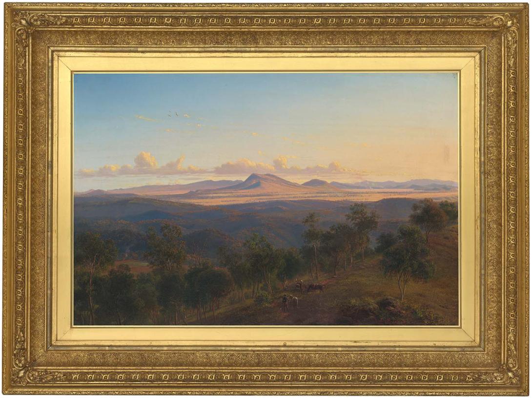 Artwork A view from Mt Franklin towards Mount Kooroocheang and the Pyrenees this artwork made of Oil on canvas