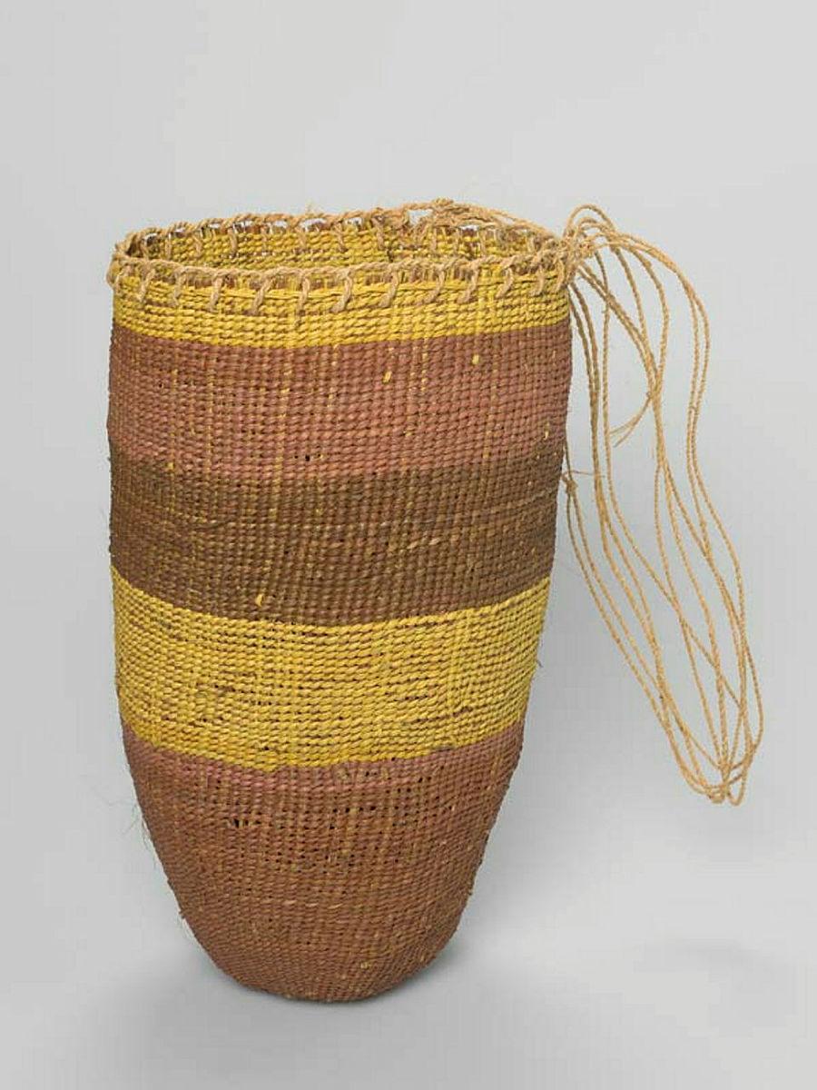 Artwork Burlurpurr (Conical basket) this artwork made of Twined pandanus palm leaf with natural dyes, created in 2007-01-01