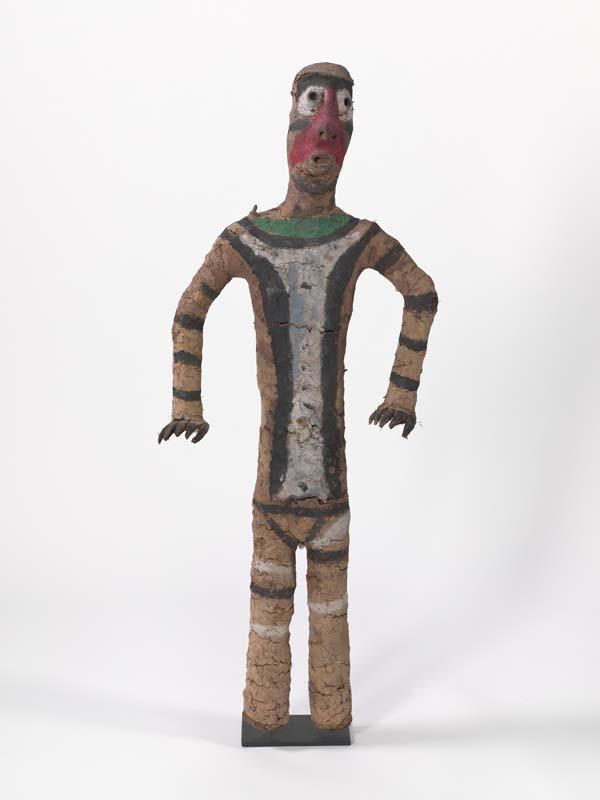 Artwork Temar ne ari (ancestor spirit) this artwork made of Natural fibres, clay, synthetic polymer paint, coconut shells, bamboo and sticks