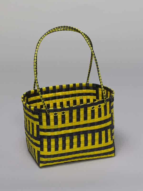 Artwork Basket this artwork made of Check-woven black and yellow polypropylene tape, created in 2008-01-01