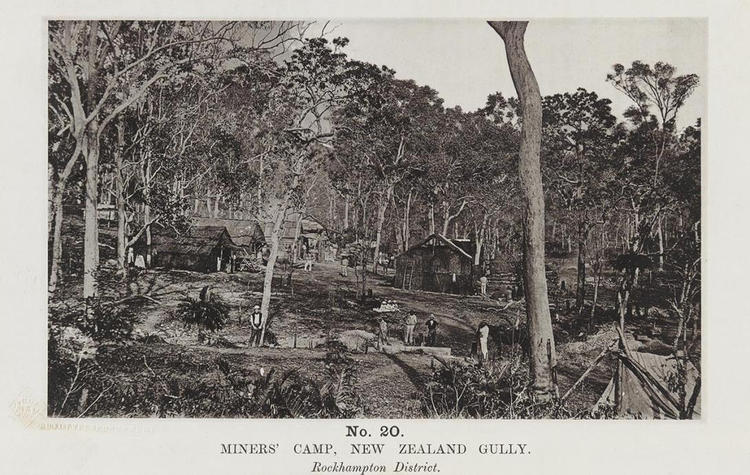 Artwork (Miners' camp, New Zealand Gully - Rockhampton district) (no. 20 from 'Images of Queensland' series) this artwork made of Autotype on paper, created in 1864-01-01