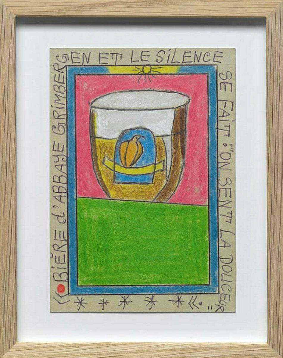 Artwork Biere d'Abbaye (from 'Publicités' series) this artwork made of Coloured pencil and ballpoint pen on cardboard, created in 2007-01-01