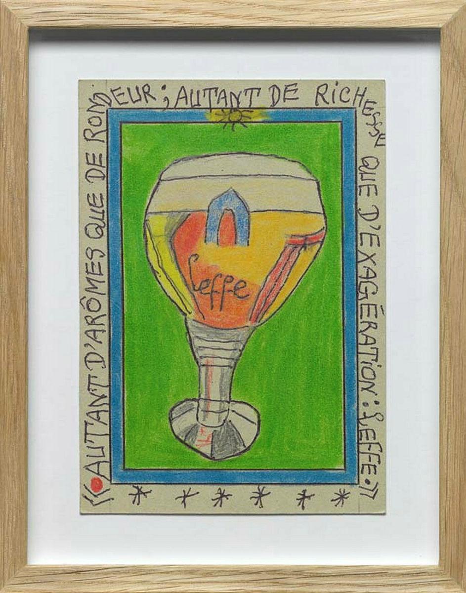Artwork Leffe (from 'Publicités' series) this artwork made of Coloured pencil and ballpoint pen on cardboard, created in 2007-01-01