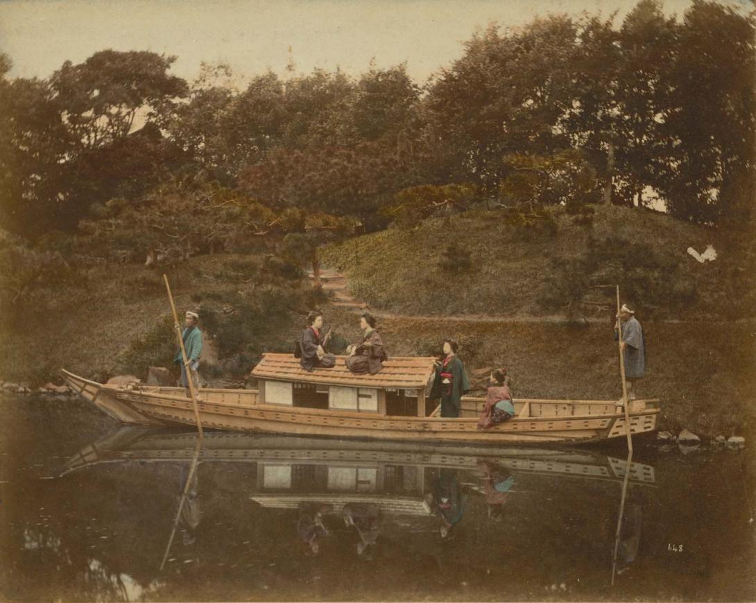 Artwork (Geisha on yakatabune (pleasure boat)) (from 'Japan' album) this artwork made of Hand-coloured albumen photograph on board (originally bound in an album), created in 1870-01-01