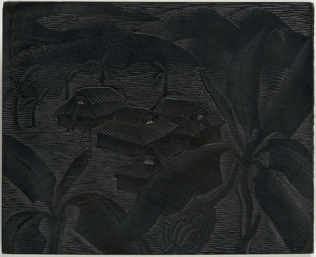 Artwork Woodblock for 'The plantation' this artwork made of Wood, created in 1938-01-01