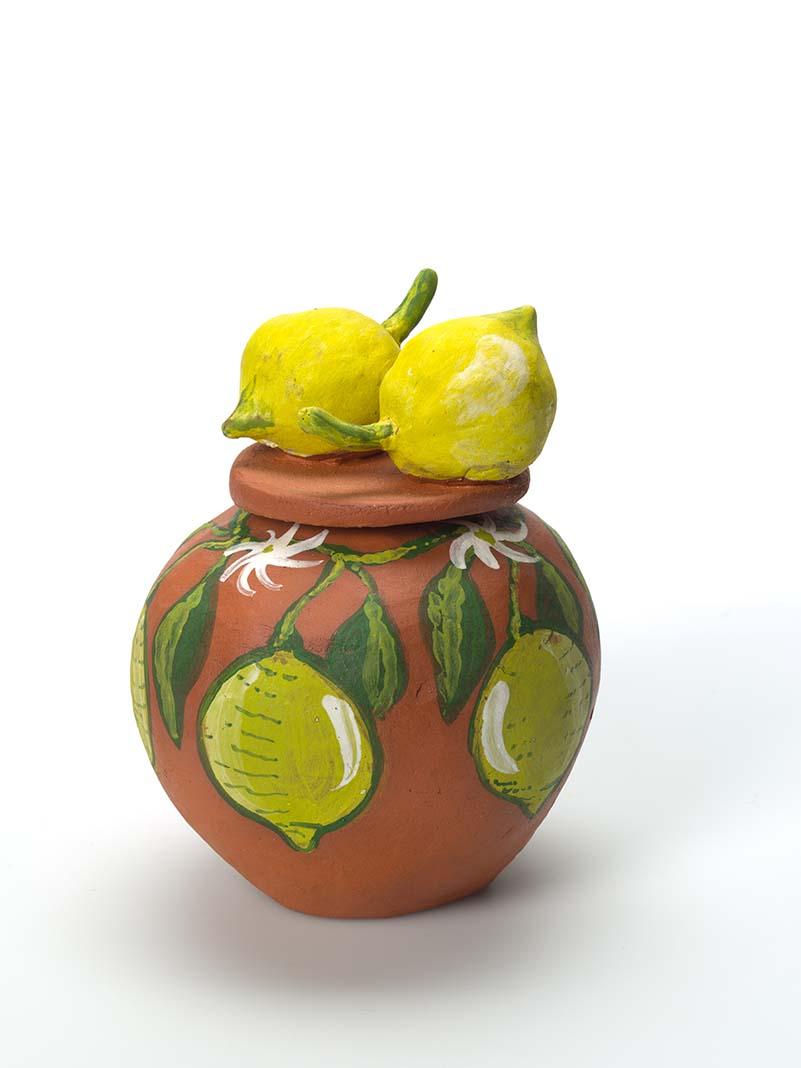 Artwork Mpaltjarta (wild orange) (from 'Bush tucker' series) this artwork made of Earthenware, hand-built terracotta clay with underglaze colours and applied decoration