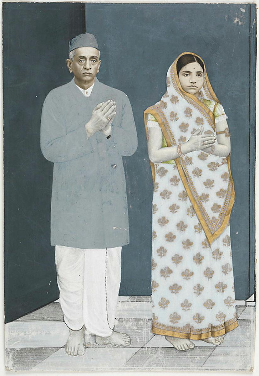 Artwork Indian couple this artwork made of Albumen photograph with watercolour and gouache on paper, created in 1900-01-01