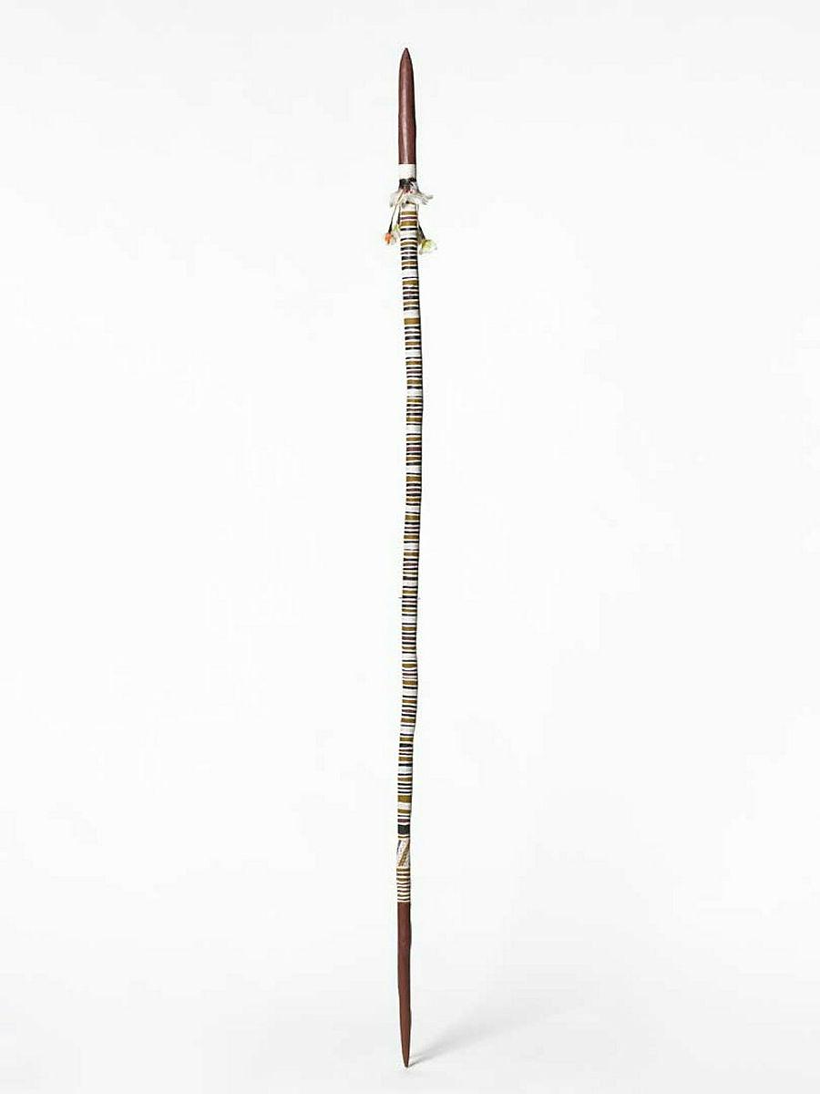 Artwork Digging stick (Wapitja) this artwork made of Wood, bark fibre string, feathers, native beeswax, natural pigments, created in 2008-01-01