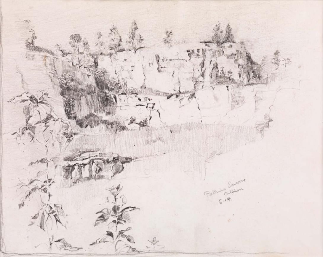 Artwork (Petrie's quarry, Albion) this artwork made of Pencil on paper, created in 1914-01-01