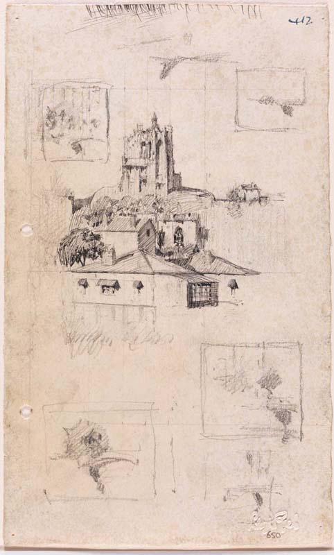 Artwork (Studies of St Brigid's, Red Hill) this artwork made of Pencil on paper, created in 1916-01-01