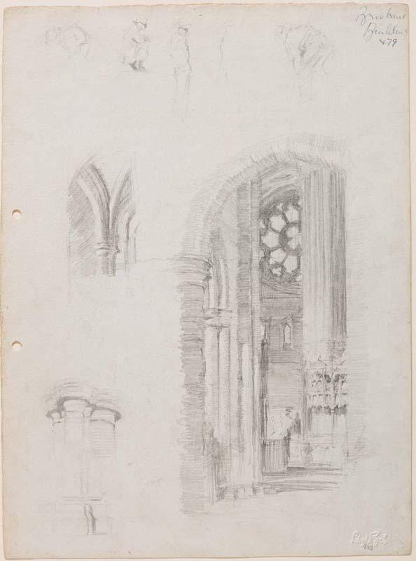 Artwork (Studies of interior of St John's Cathedral and figure studies) this artwork made of Pencil on paper