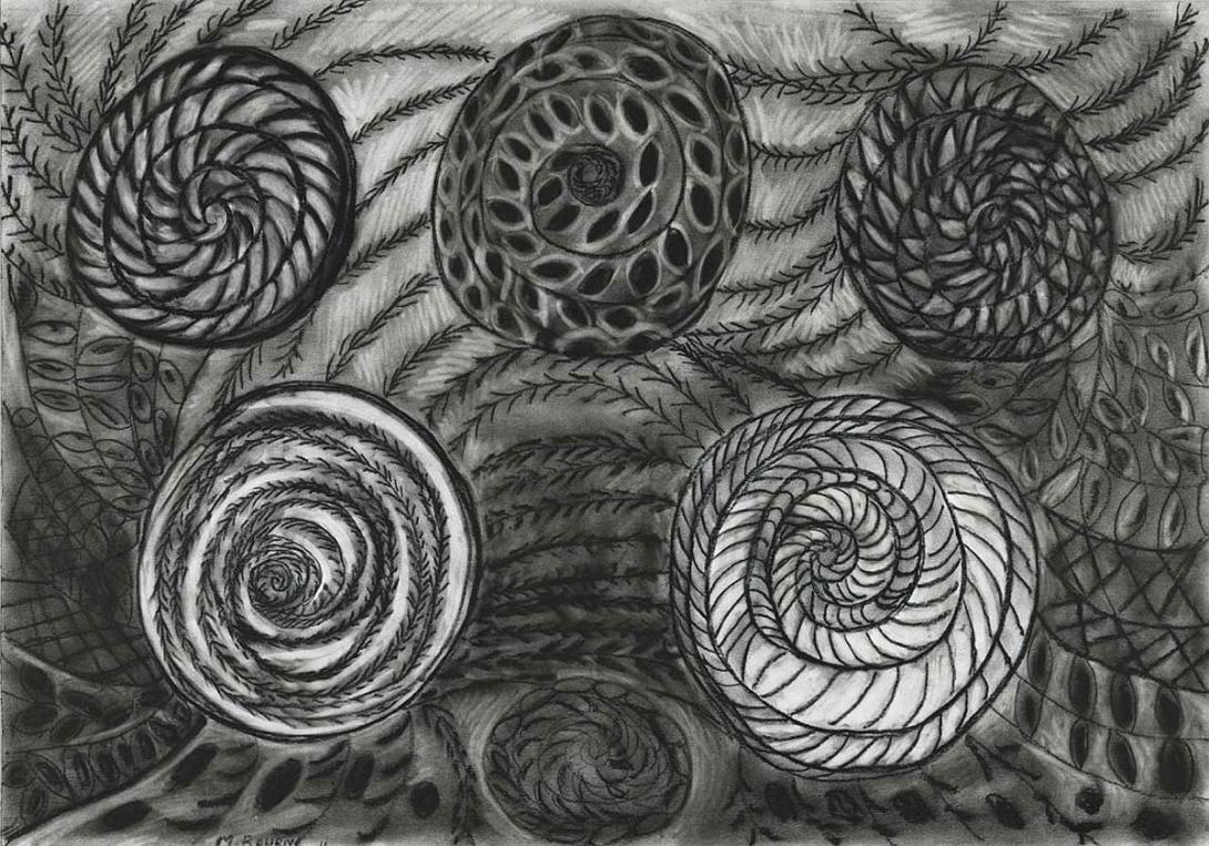 Artwork Spirals in the sand I this artwork made of Charcoal on paper, created in 2011-01-01