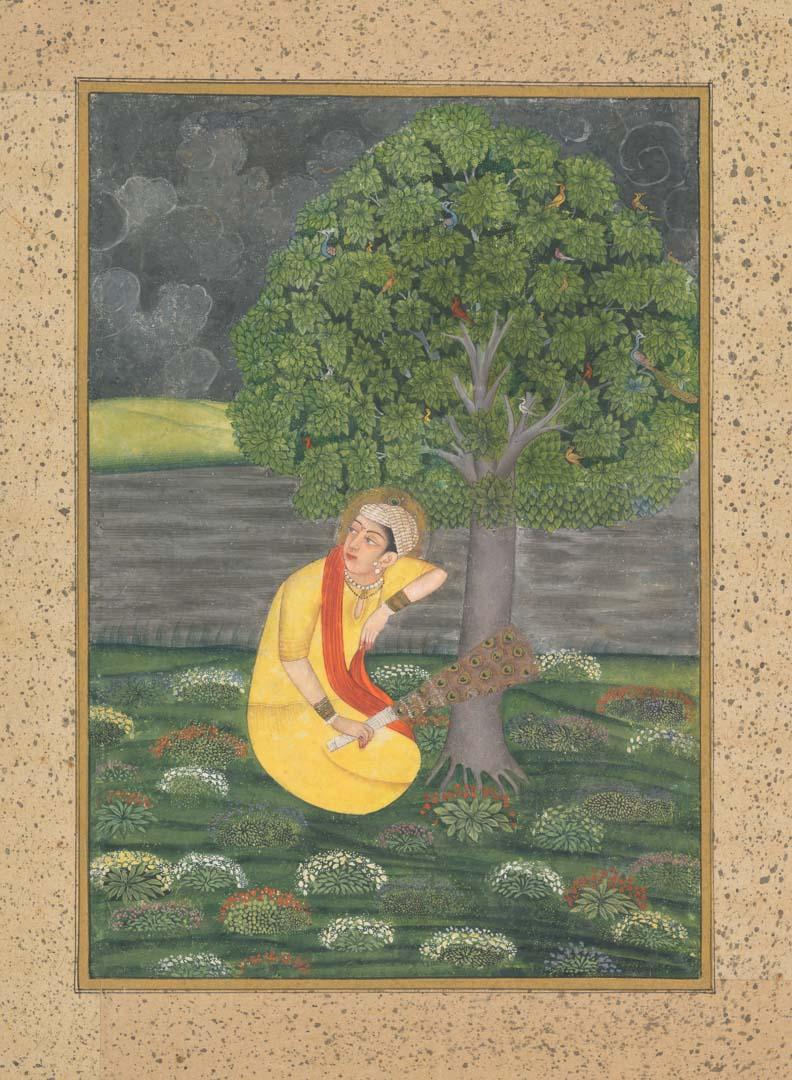 Artwork [Ascetic sitting under a tree] this artwork made of Opaque watercolour with gold on paper