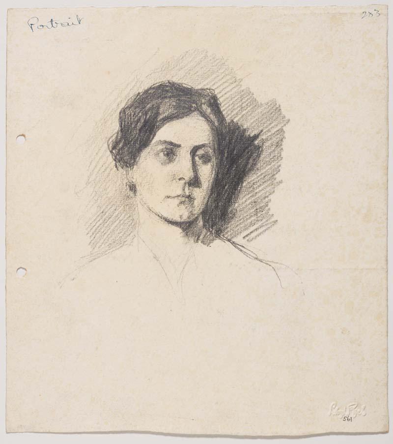 Artwork Portrait of a woman (Lloyd Rees's sister Amy?) this artwork made of Pencil on paper, created in 1914-01-01