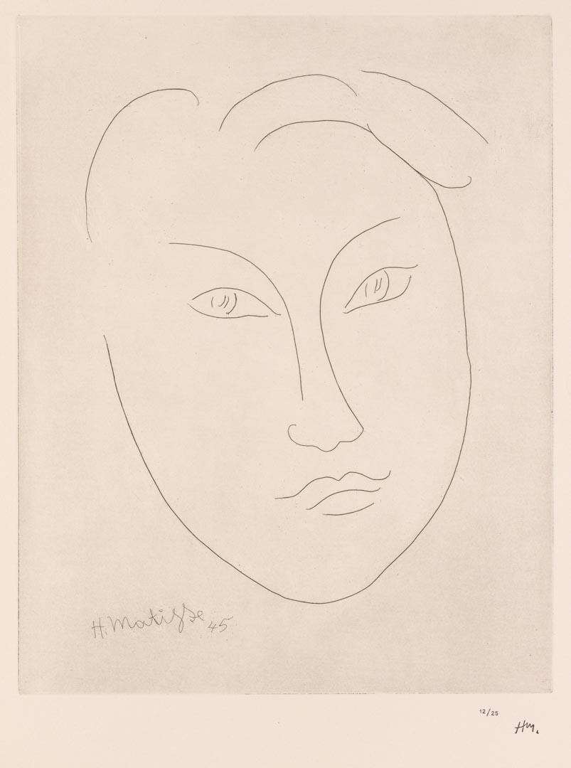 Artwork Masque de jeune garçon (Mask of a young boy) this artwork made of Etching on Arches wove paper, created in 1945-01-01