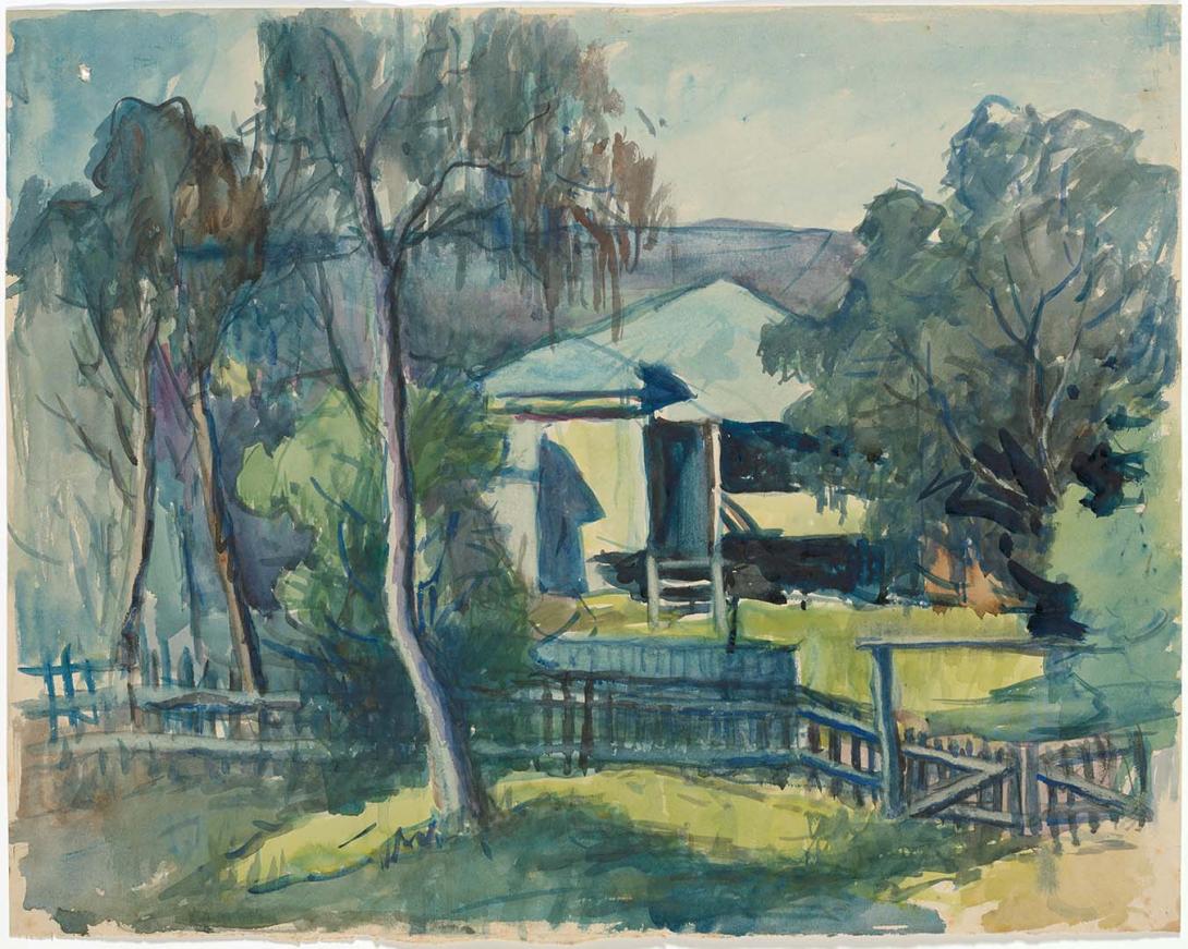 Artwork Back of house, Nundah this artwork made of Watercolour on paper, created in 1945-01-01