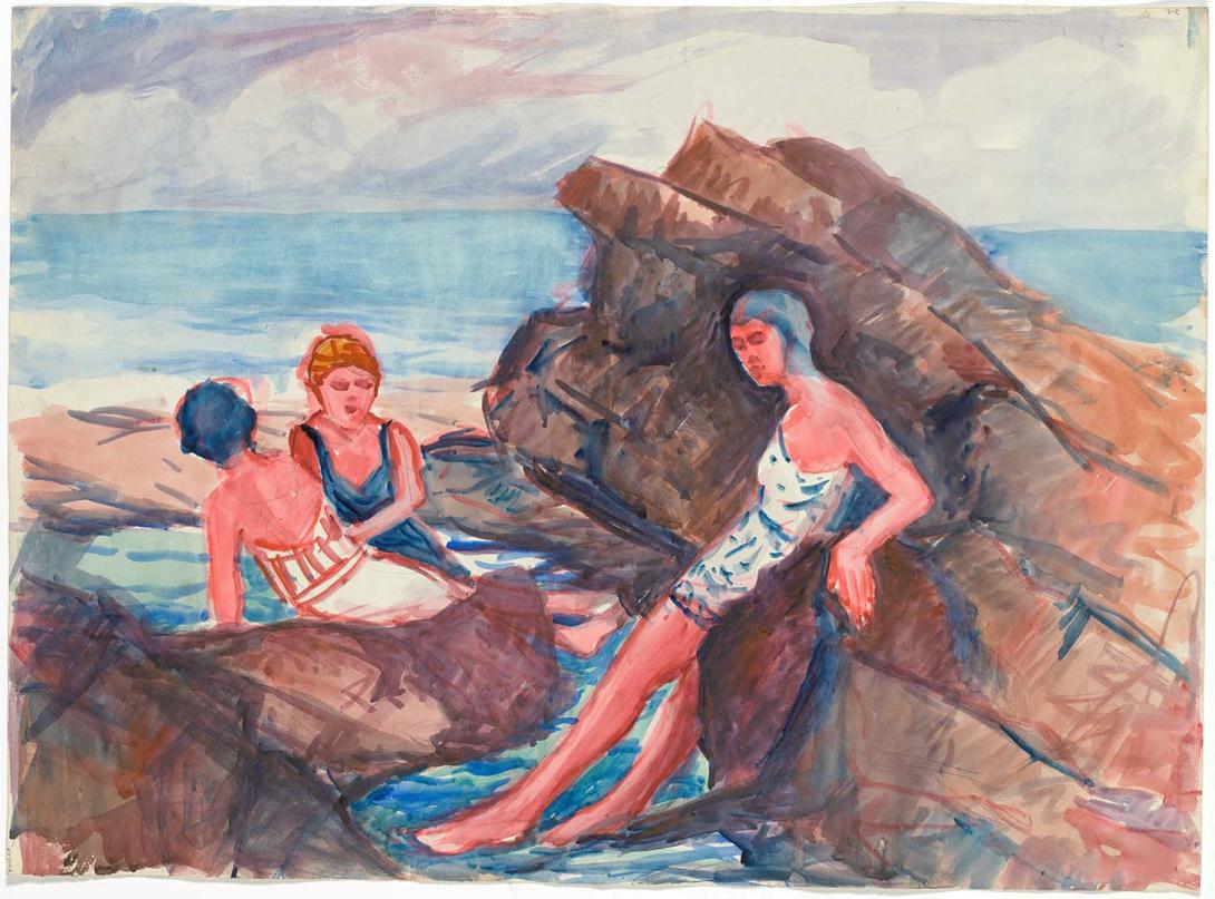 Artwork Bathers and rocks this artwork made of Watercolour on paper, created in 1945-01-01