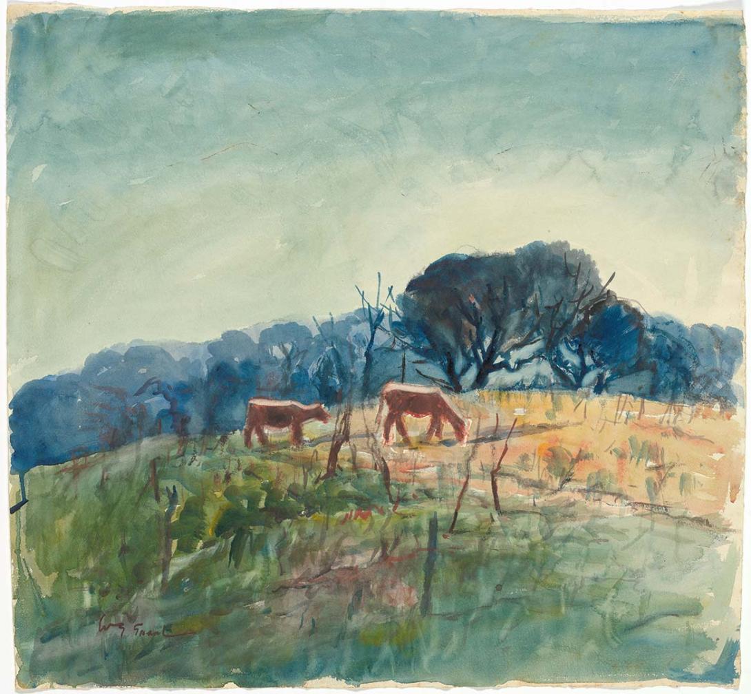 Artwork Landscape with horse and calf this artwork made of Watercolour on paper, created in 1940-01-01