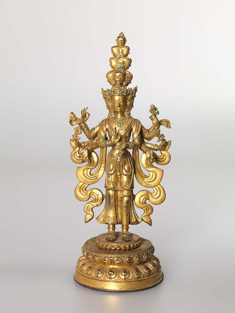 Artwork Eleven-headed Avalokitesvara this artwork made of Gilt bronze, turquoise insets, created in 1766-01-01