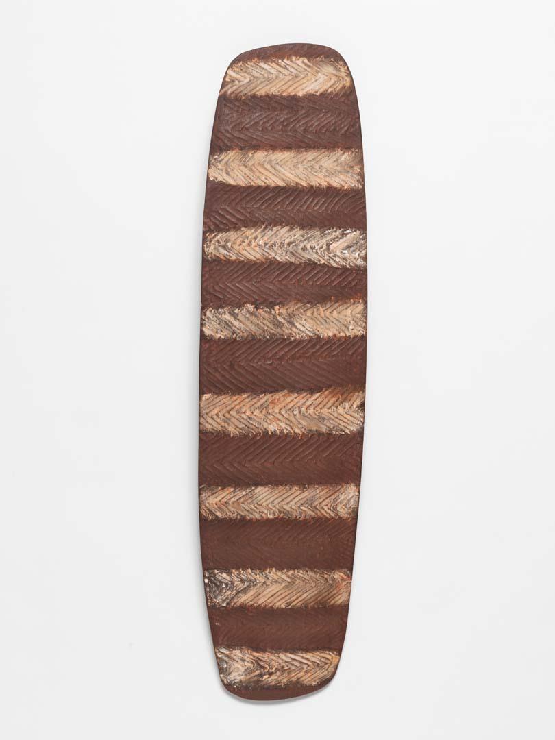 Artwork Shield (attrib. to Western Queensland) this artwork made of Carved and incised hardwood with natural pigments