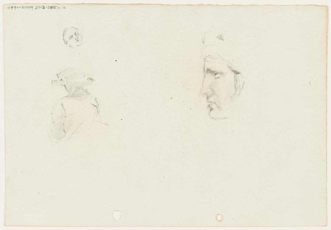 Artwork Man's head; Woman in hat; Roman profile drawn from the cast this artwork made of Pencil on paper, created in 1915-01-01