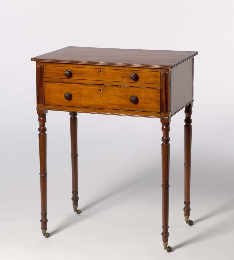 Artwork Regency table with one drawer this artwork made of Mahogany, created in 1810-01-01