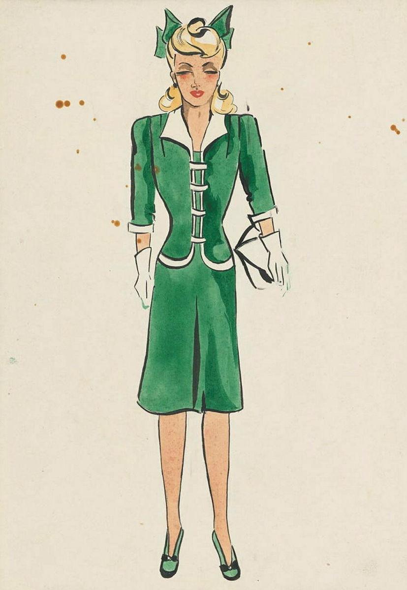 Artwork Model in a green suit this artwork made of Watercolour on paper, created in 1940-01-01
