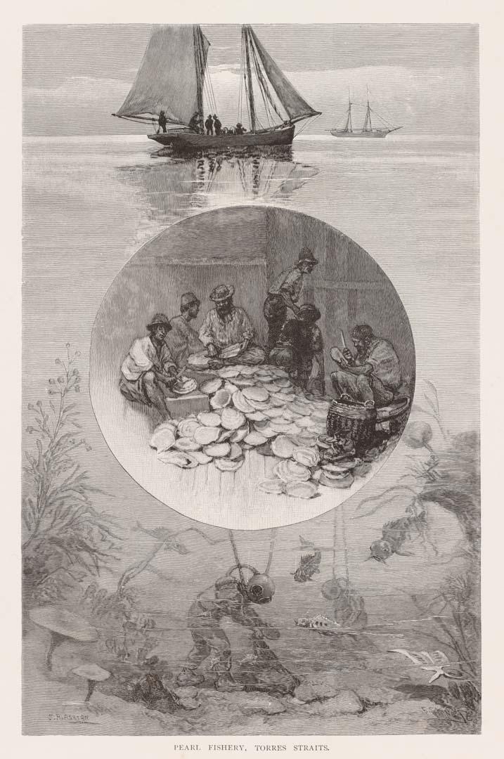 Artwork Pearl Fishery, Torres Straits (from 'Picturesque Atlas of Australasia, Vol. II', 1886) this artwork made of Engraving on paper, created in 1881-01-01