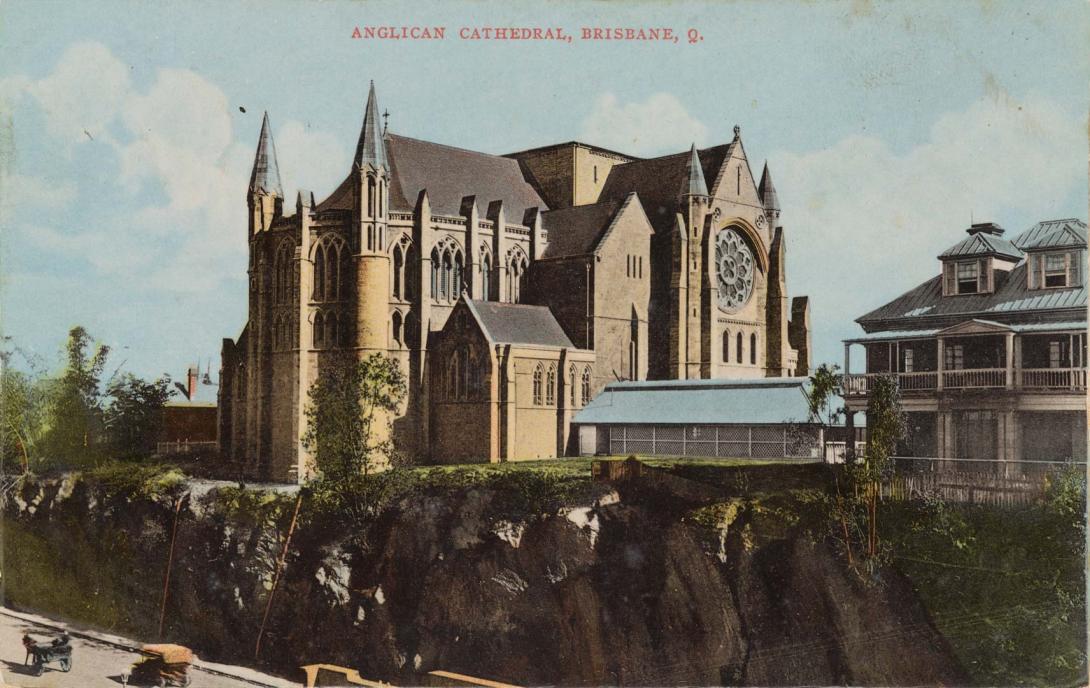 Artwork Anglican Cathedral, Brisbane, Q. (from 'EDCO' series) this artwork made of Postcard: Colour lithograph on paper, created in 1900-01-01
