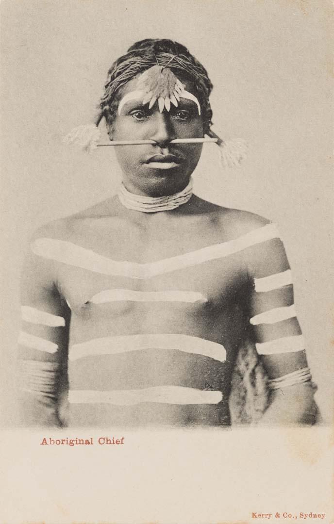 Artwork Aboriginal Chief this artwork made of Postcard: Black and white print on paper, created in 1892-01-01