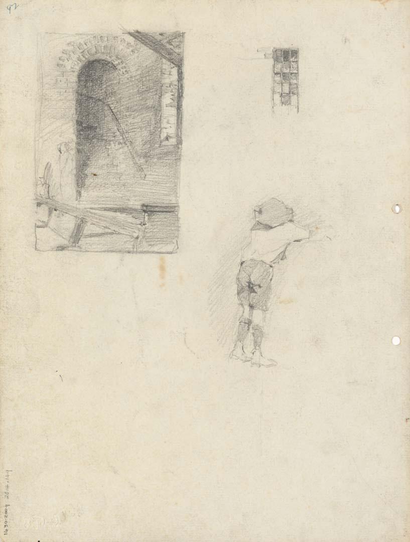 Artwork Interior doorway, St Brigid’s; Boy leaning on a wall this artwork made of Pencil on sketch paper, created in 1916-01-01