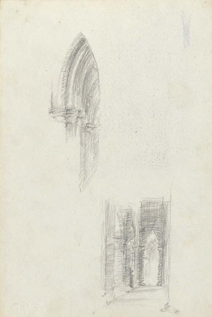Artwork Gothic arch, St John's Cathedral this artwork made of Pencil on folded sketch paper, created in 1914-01-01