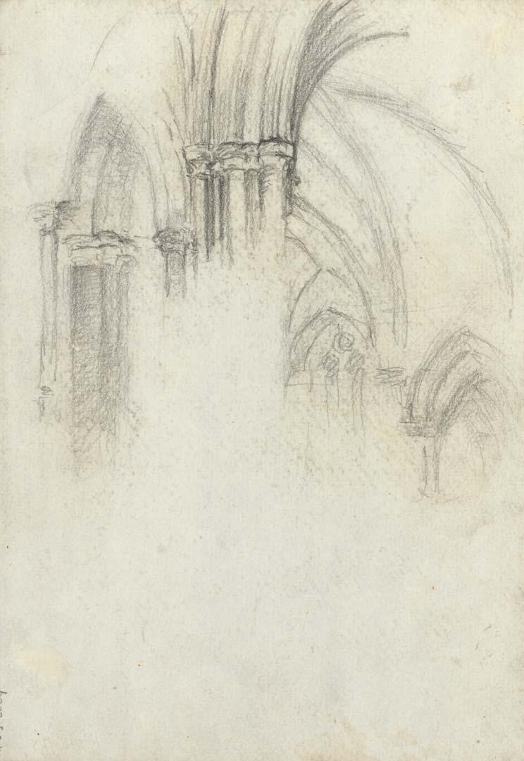 Artwork Studies of the interior of St John's Cathedral this artwork made of Pencil on folded sketch paper, created in 1914-01-01