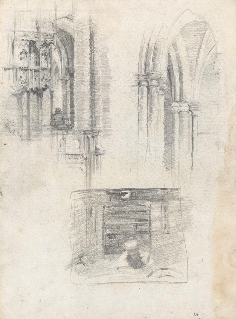 Artwork Studies of St John's Cathedral interior this artwork made of Pencil on sketch paper, created in 1914-01-01