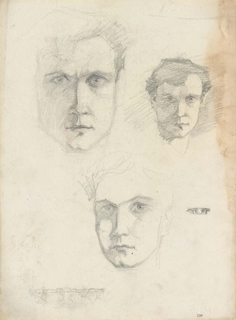 Artwork Three self portraits this artwork made of Pencil on sketch paper, created in 1914-01-01