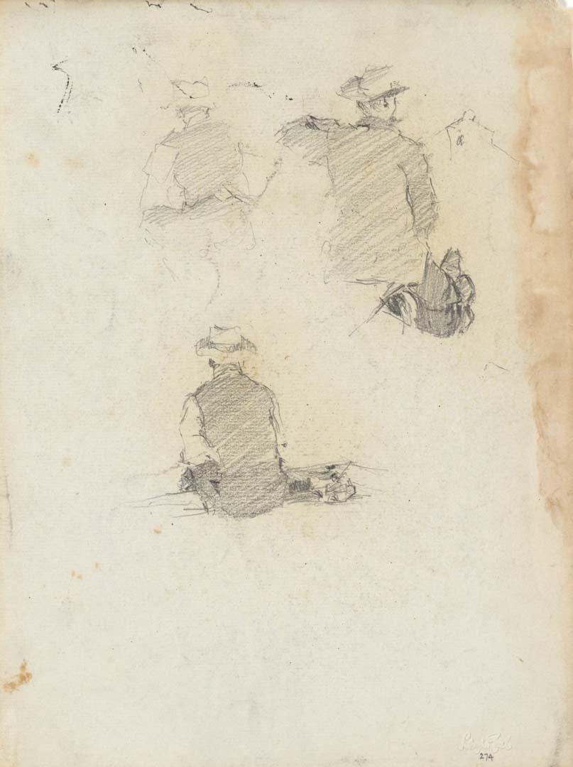 Artwork Male figures from behind (one a soldier) this artwork made of Pencil on sketch paper, created in 1914-01-01