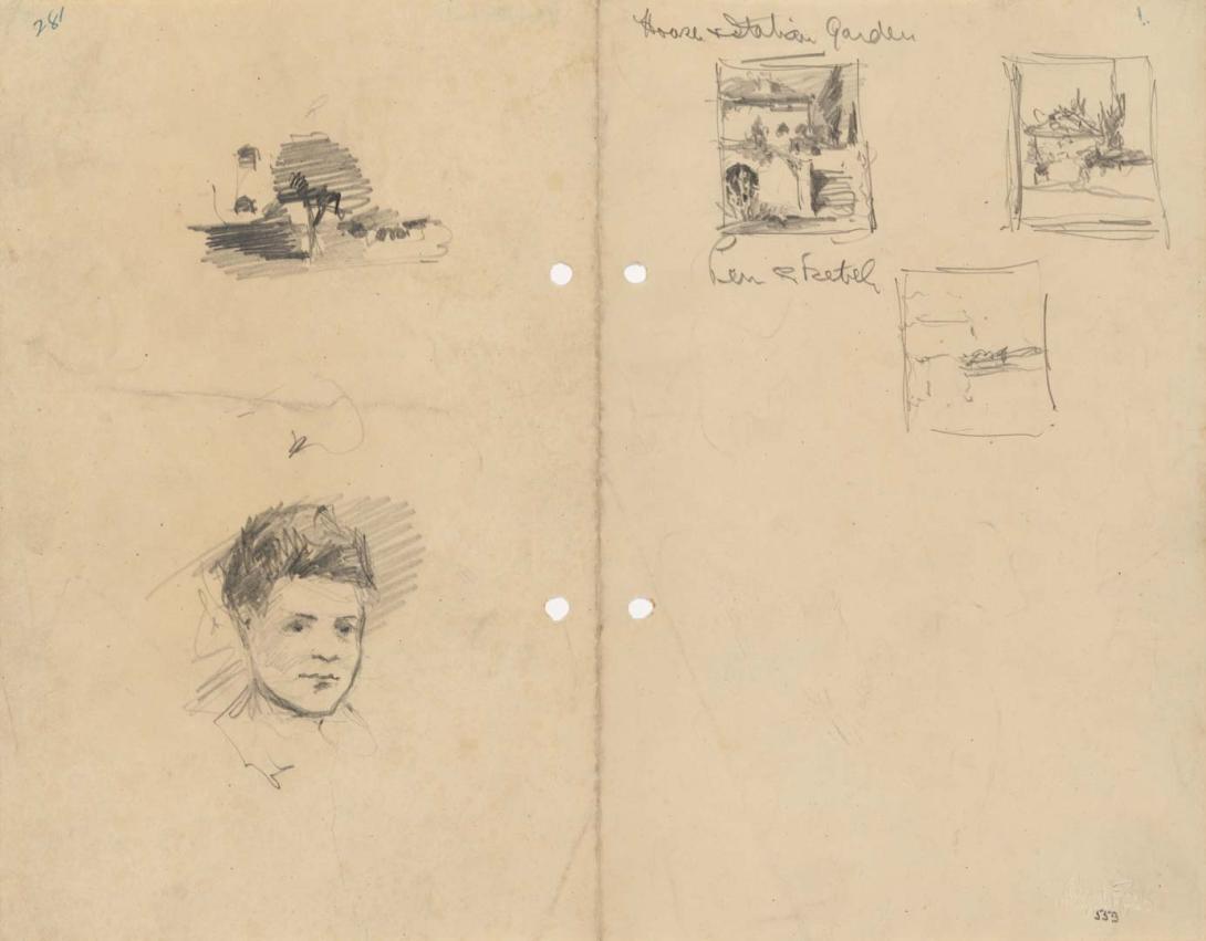 Artwork Portrait; Tree; Three compositions for house and garden this artwork made of Pencil on sketch paper, created in 1914-01-01
