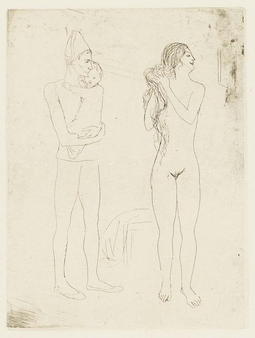 Artwork La Toilette de la Mère (Mother dressing) (from 'La Suite des Saltimbanques' series) this artwork made of Etching with scraper on Japon laid paper, created in 1905-01-01