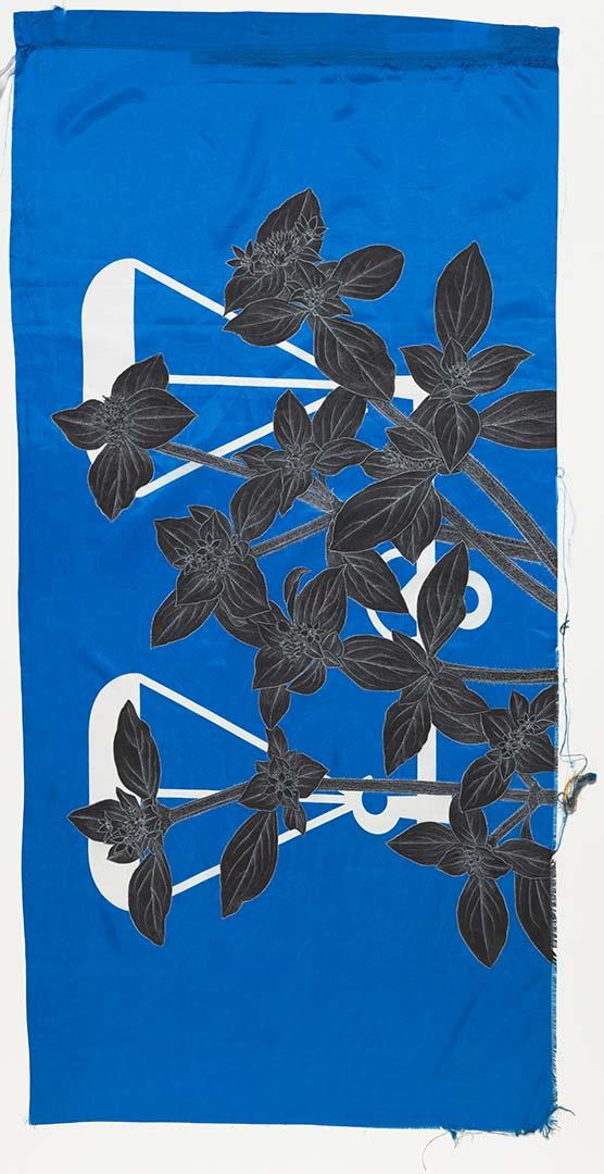 Artwork Weeds/Rumpai Series II - White eye ('Mitracarpus hirtus') (from 'Weeds/Rumpai Series II') this artwork made of Fabric paint and wax crayon on polyester flag, created in 2015-01-01